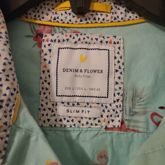 DENIM & FLOWER RICKY SINGH SLIM Flamingo button up - Picture 2 of 7